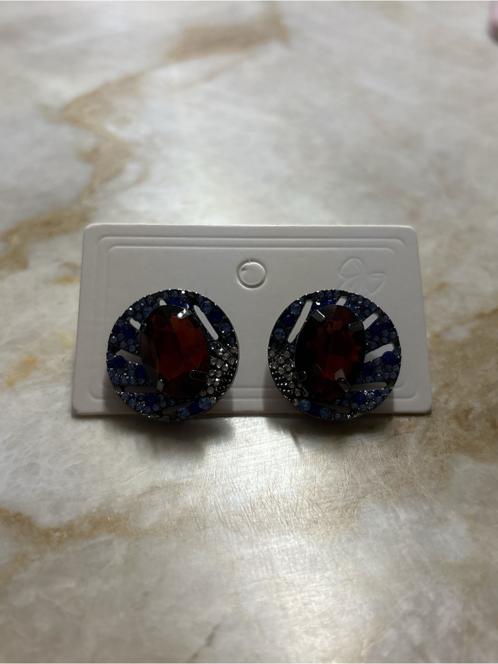Vintage Garnet and Navy Crystal Round Stud Earrings